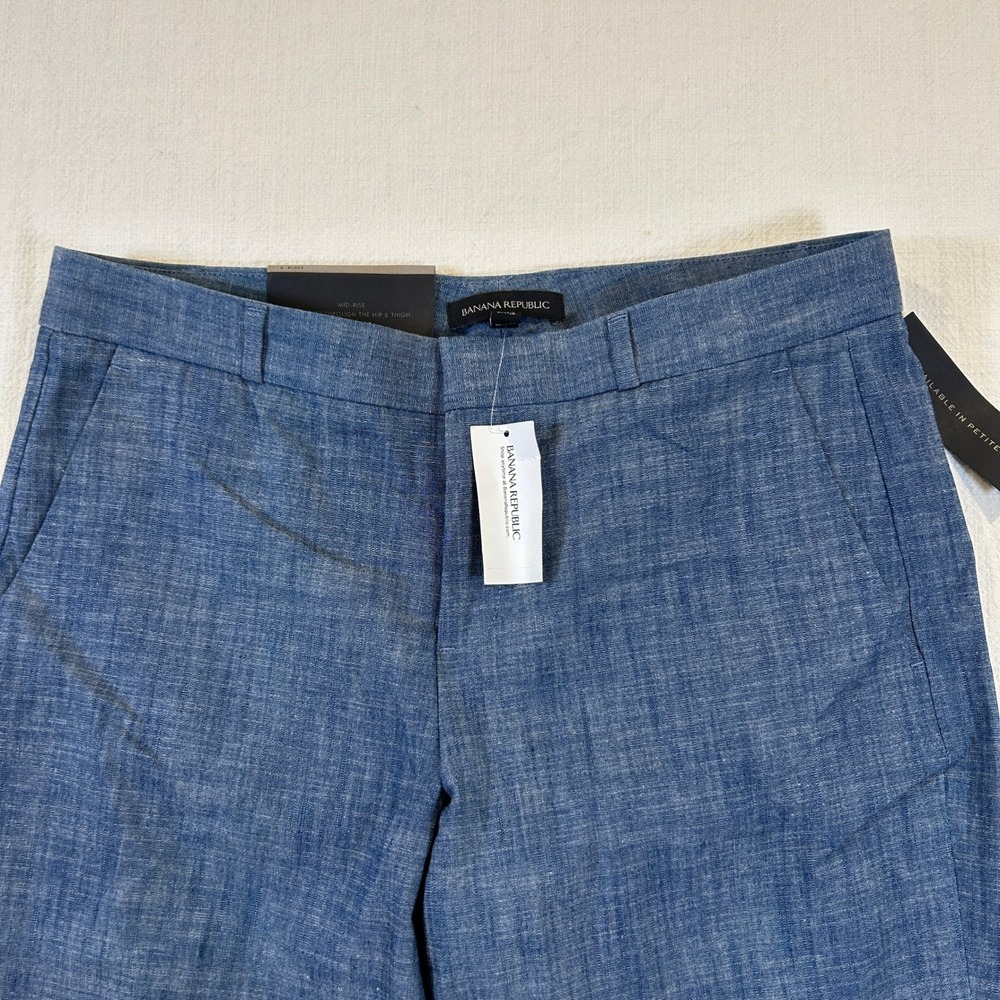 Women's Banana Republic Blake Wide Leg Pants Blue Linen Blend Mid Rise Sz 6 NWT - Picture 2 of 11